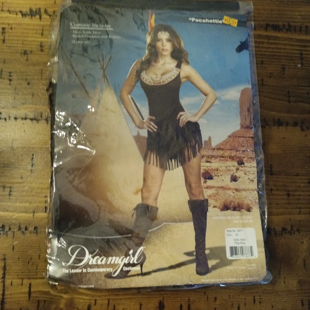 Dreamgirl Pocahottie Costume Adult XL Brown Micro Suede Fringe Dress 5877 New